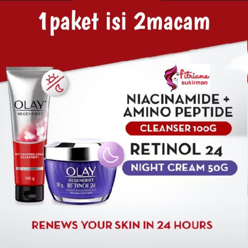 Paket Olay Regenerist Retinol Night Cream 50g + Regenerist Foam 100g
