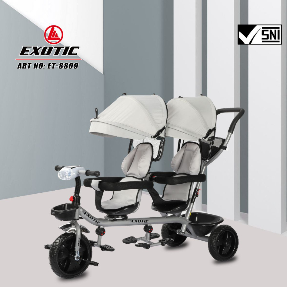 Sepeda Anak Roda 3 - Exotic Twin Tricycle ET-8809 | Sepeda Anak Kembar Bisa Hadap Depan/ Belakang