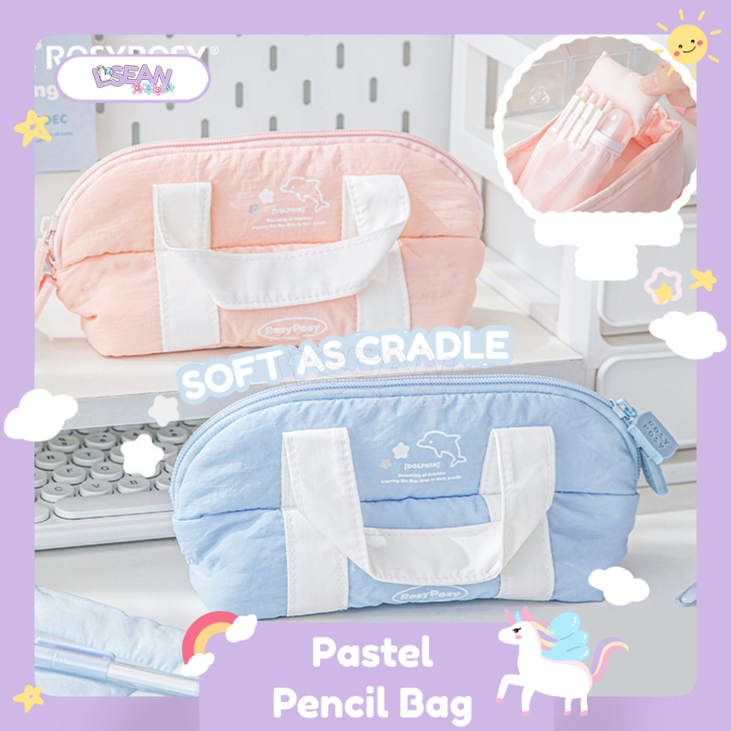 

Tempat Pensil Aesthetic Bentuk Tas Mini Dengan Handle Colorful Pastel Zipper Soft Puffy Pencil Case Big Capacity