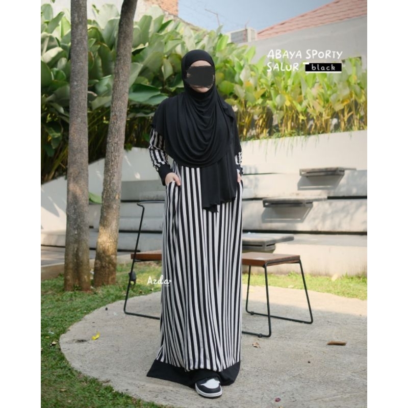 Tunica & abaya sporty salur by azda | set tunik olahraga|abaya sporty