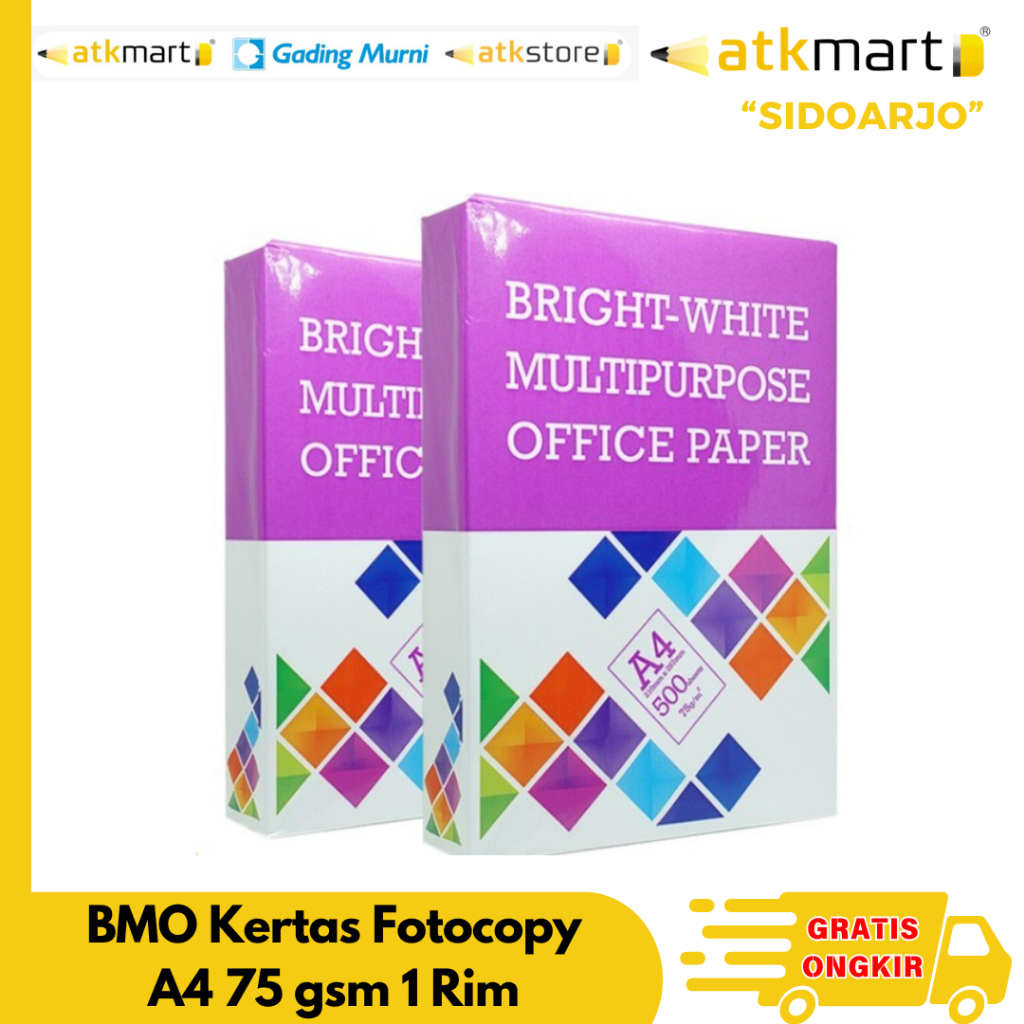 

(Bisa instant) BMO Kertas fotocopy A4 75 Gsm kertas HVS - 1 Rim isi 500 lembar