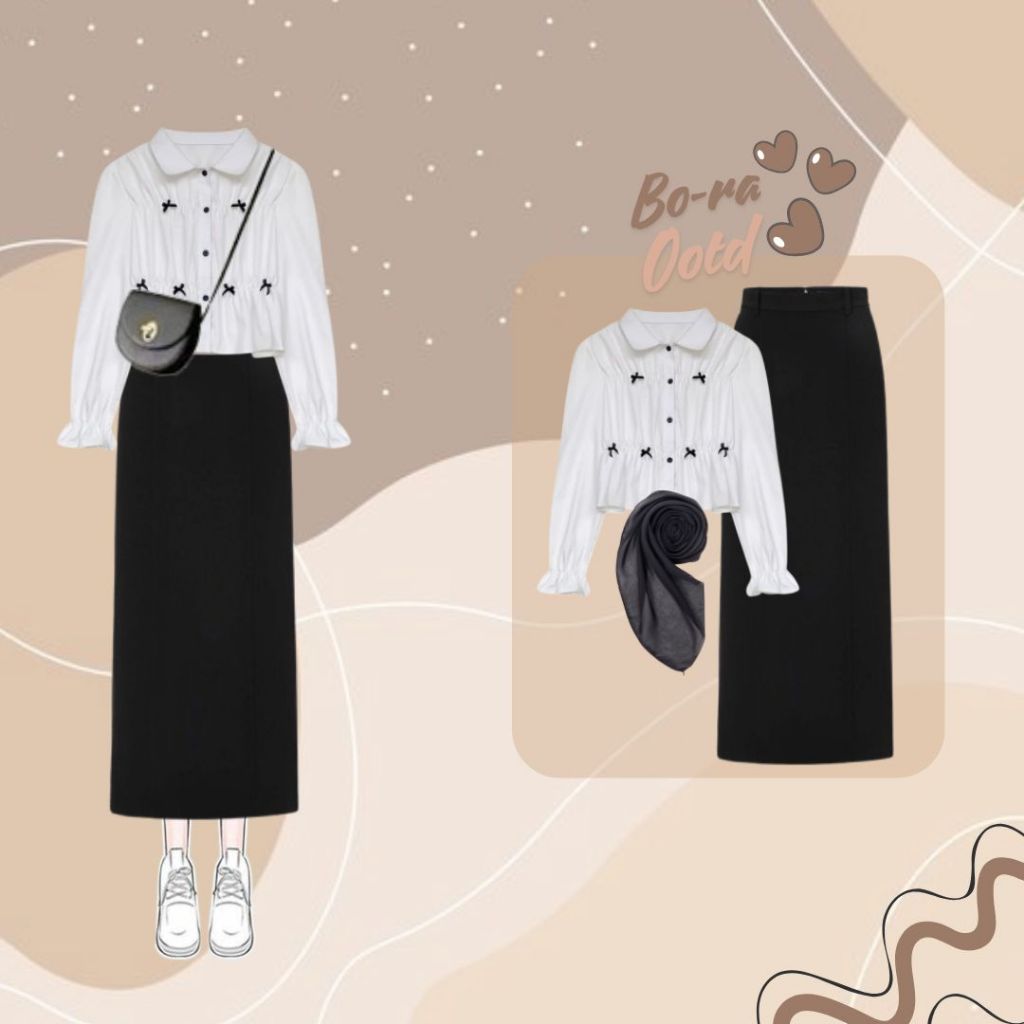 OOTD Set Bora Setelan Cewek ( Blouse + Rok Span + Bella Square ) Oneset Outfit Wanita Berhijab