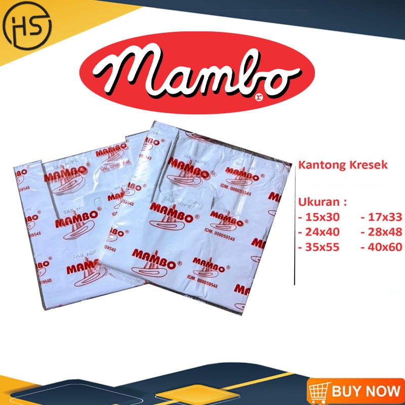 Kantong Plastik Merk Mambo ukuran kecil, tanggung, besar warna putih & hitam kuat & tebal.