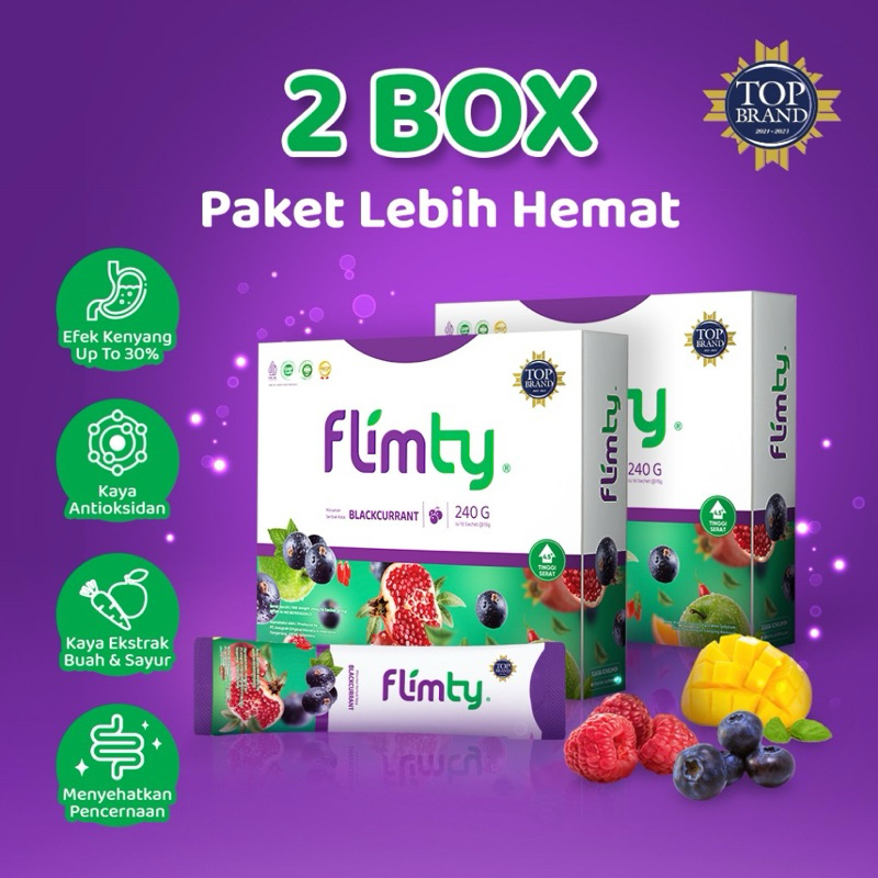 

PROMO! 2 BOX 32 Sachet FLIMTY FIBER Minuman Fiber Blackcurrant Raspberry Mango Diet Detox HALAL