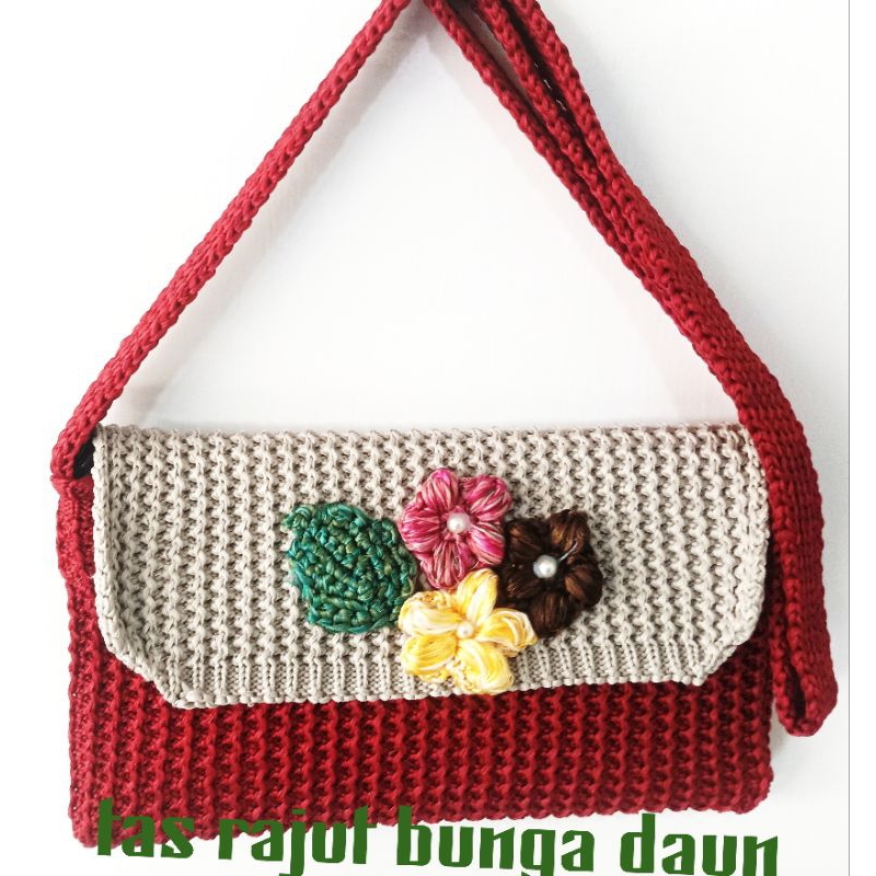 tas rajut selempang wanita bunga daun /handbag