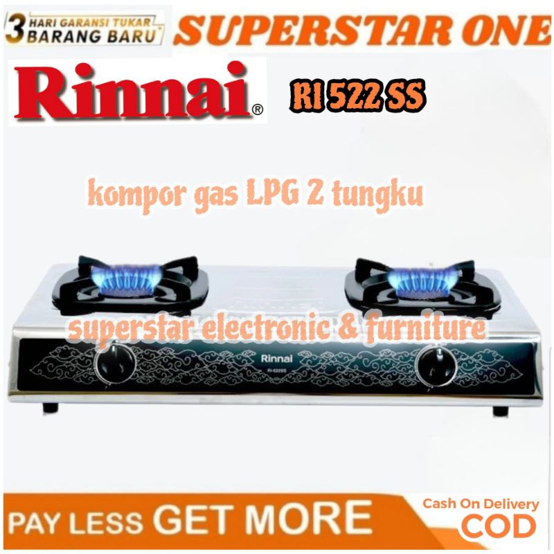 Kompor gas LPG 2 TUNGKU RINNAI RI 522 SS/RI522SS/RI522 SS/RI 522SS/RI-522SS/RI- 522 SS/RI-522 SS/RI-