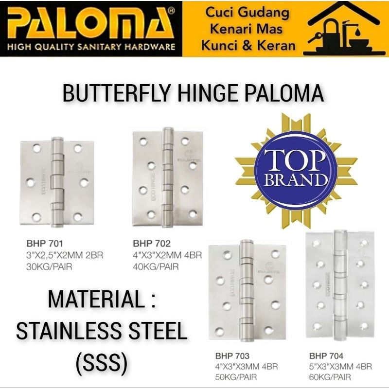 PALOMA Engsel Pintu dan Engsel jendela Paloma Stainless Steel BHP 701 2inch | BHP 702 3inch | BHP 70