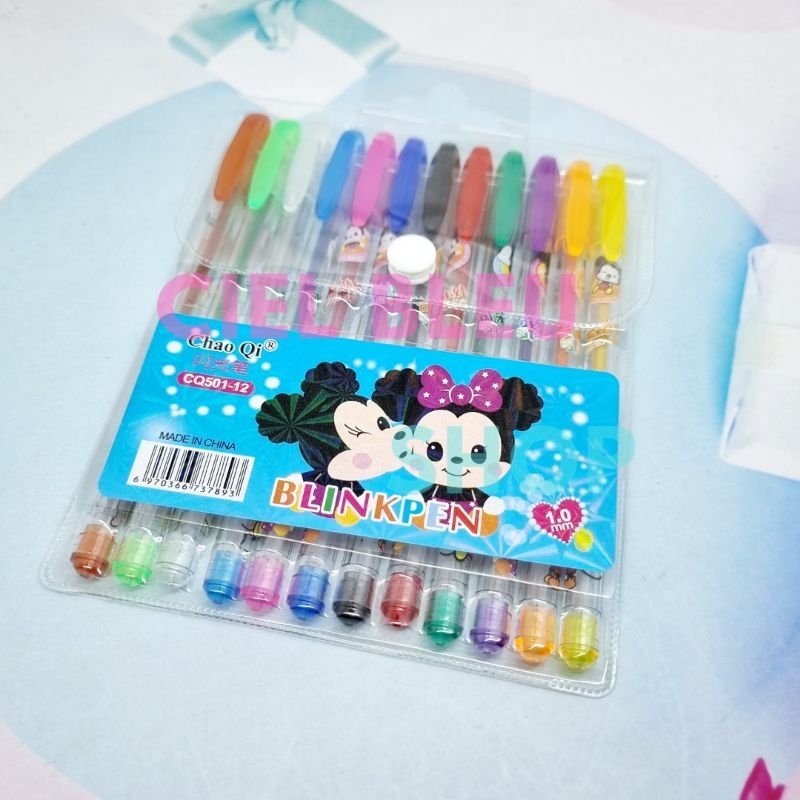 

SET 12 PCS BLINK PEN GLITTER NEON KARAKTER / PULPEN ATK IMPORT