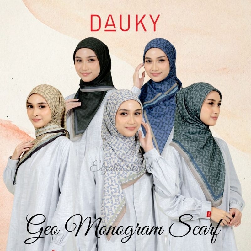 ELZATTA HIJAB SEGI EMPAT GEO MONOGRAM SCARF BAHAN VOAL DAUKY SCARF MOTIF PREMIUM KERUDUNG JILBAB ELZ