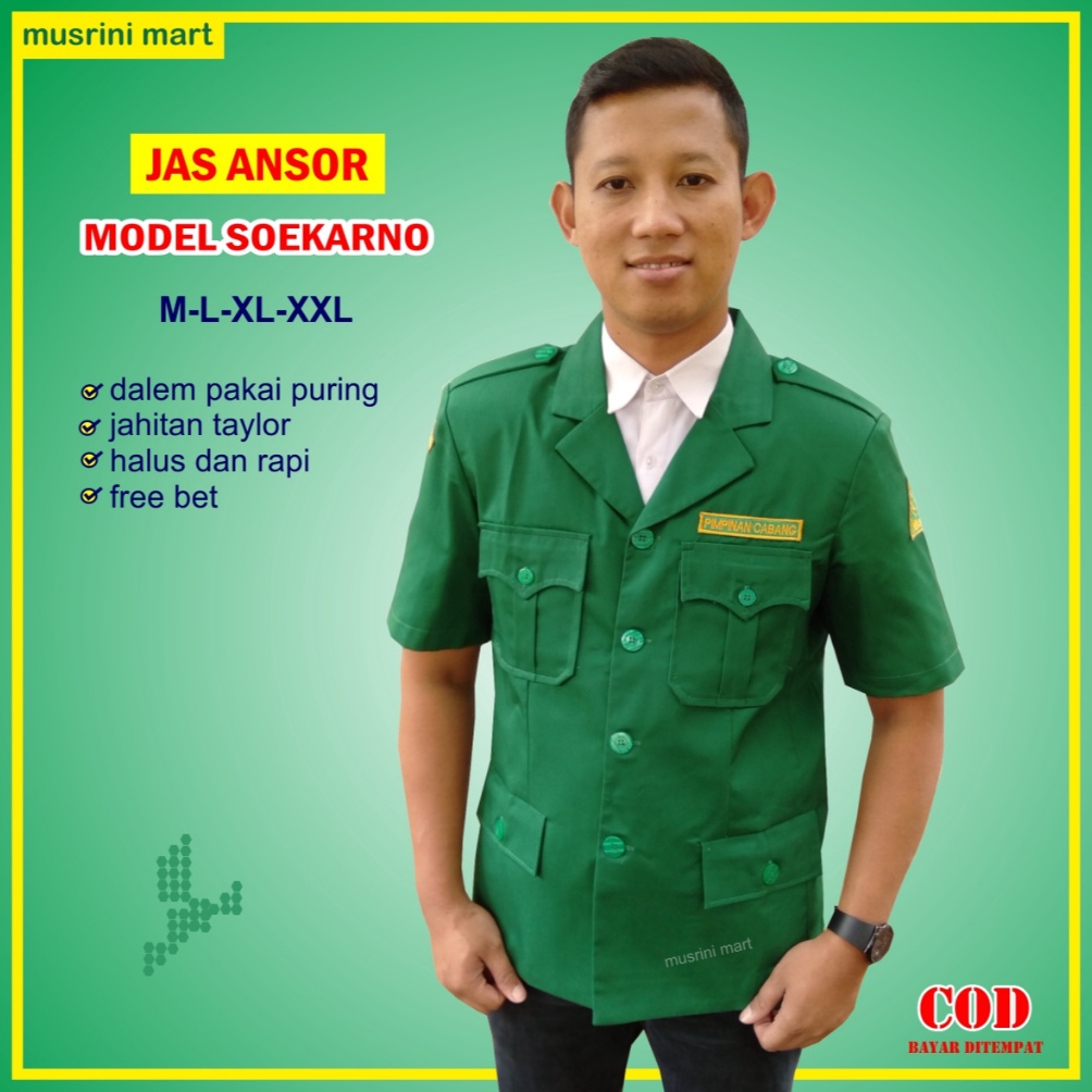 KODE A87B Jas Ansor Pendek Model Sukarno Jahitan Taylor Halus Rapi Jas Resmi GP Ansor Banser Premium