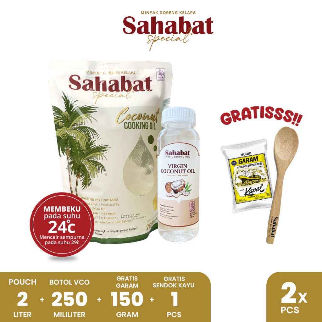 

LIMITED EDITION: Sahabat Special Minyak Goreng Kelapa Pouch 2L + VCO 250ml (Free Garam + Sendok)