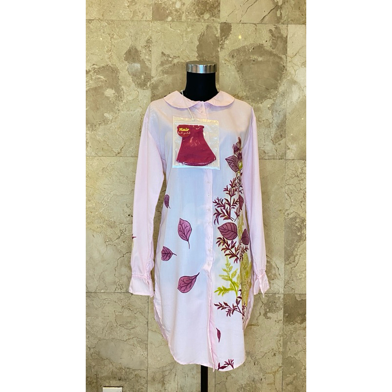 Tunik Pink Lukis Daun Terbang Katun Jepang Premium T01