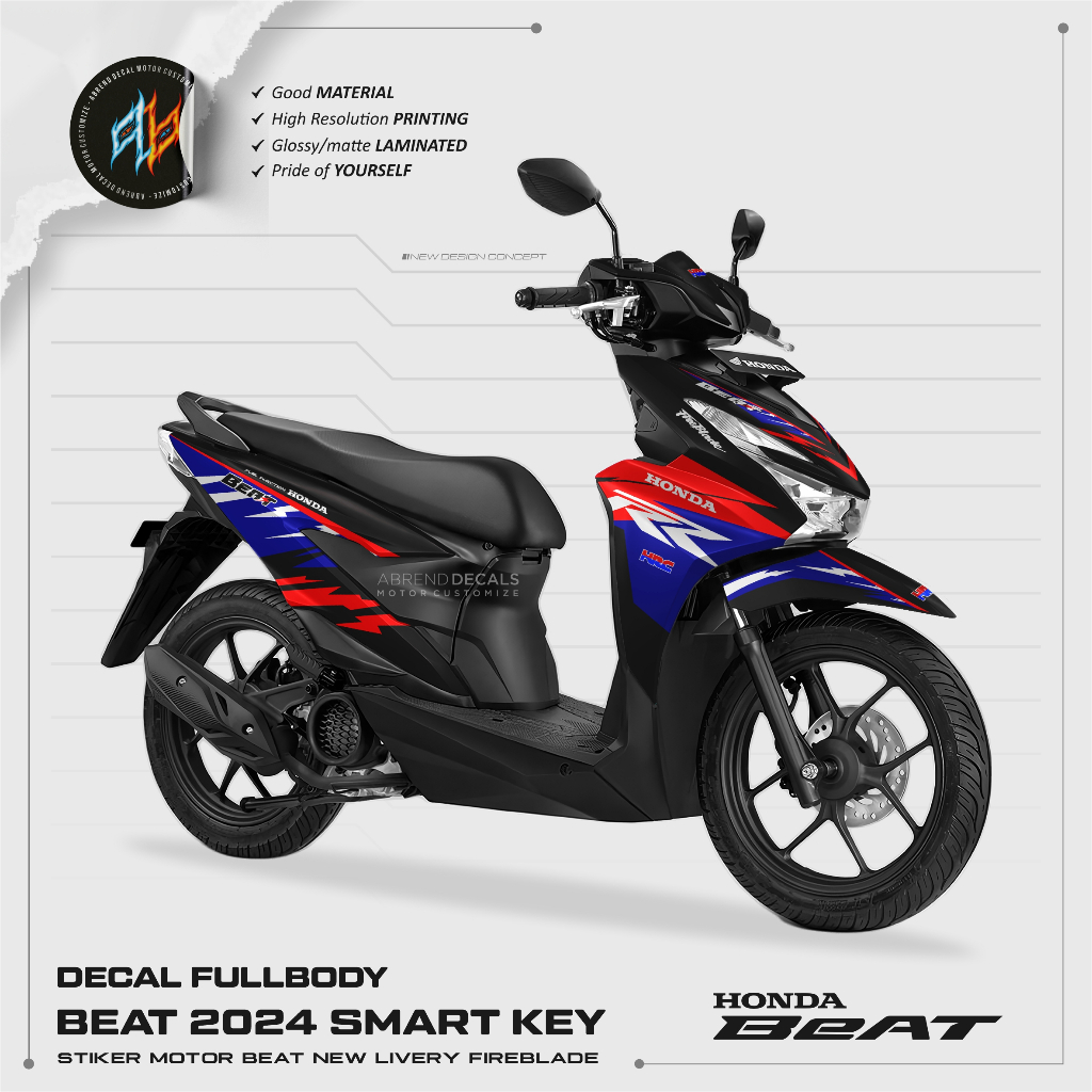 DECAL FULLBODY BEAT 2024 FIREBLADE BLOK HITAM / STIKER MOTOR BEAT NEW SMART KEY / STIKER BEAT 2024