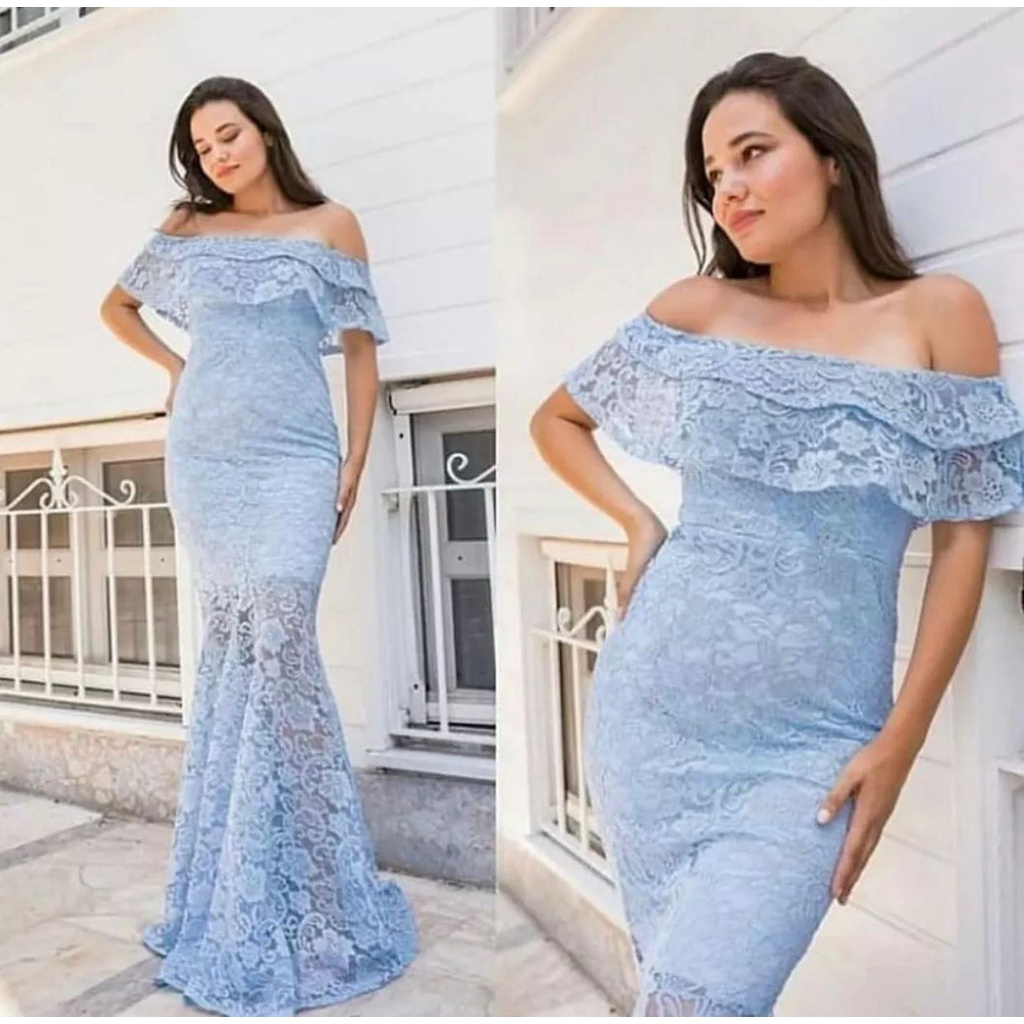 Chiobushop - Nava Long Dress Wanita | Dress Kondangan | Dress Brukat Off Shoulder/Sabrina