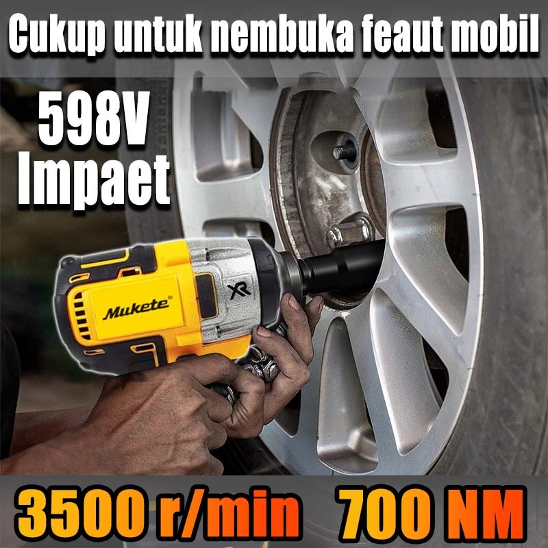 【Impek Pembuka Baut 598V】Mukete Brushless Impact Wrench 700N/M Bor Cordless Impact Baterai Impek Bat