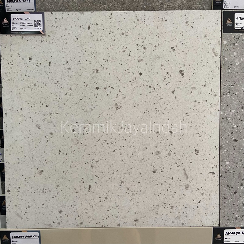 ARNA ANUVA WHITE GREY 60 x 60 GRANITE TILE KERAMIK LANTAI DINDING TERASO TERAZO TERRASO TERRAZO TERA