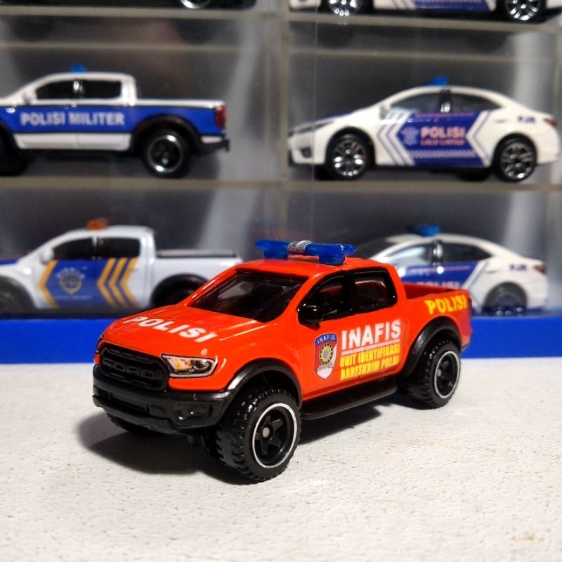 DIECAST SKALA 1/64 HOTWHEELS FORD RANGER CUSTOM MOBIL POLISI  INAFIS