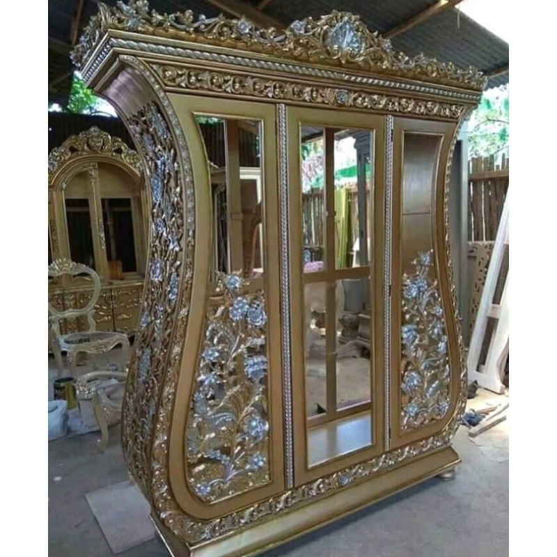 lemari hias full ukir pintu 3 kayu jati