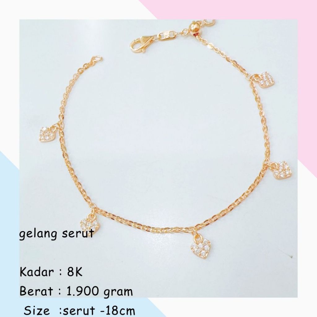 Gelang Emas Serut Mata Putih Cantik 8K