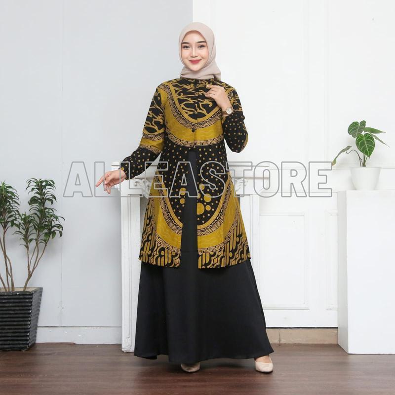 Alleastore03 Gamis Batik Gamis Motif Padma Terbaru, Dress Batik, Gamis Batik Kombinasi, Gamis Batik 