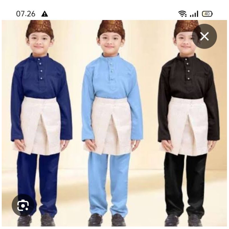 Dalisah store~setelan baju kurung Melayu ANAK laki-laki bahan satin valvet