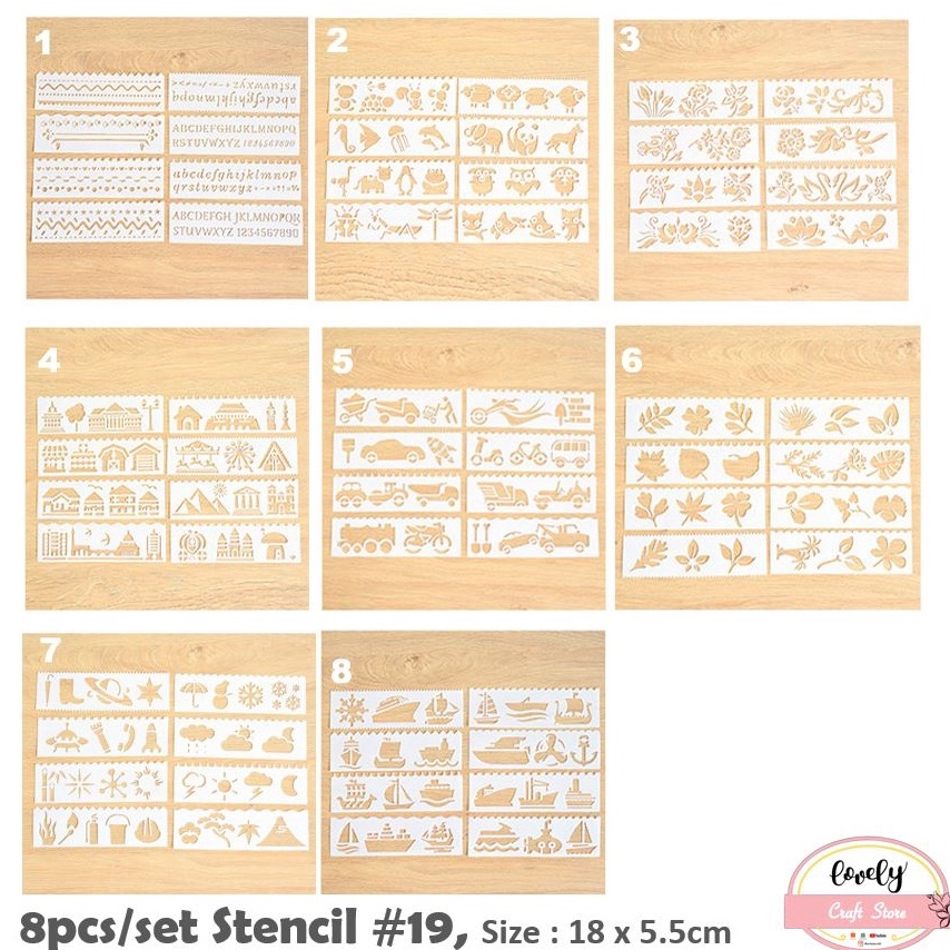 

Dipesan ya LovelyCraftStore 8pcsset Plastic Stencil S19 cetakan stensil lukis craft kue cake scrapbook
