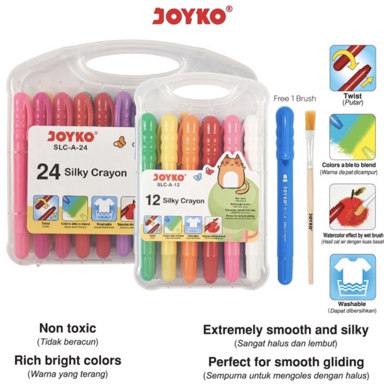 

Murah Banget JOYKO SILKY CRAYON KRAYON HALUS CAT AIR WATER COLOURS S A 12 24 WARNA