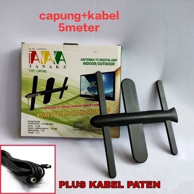 TANAKA ANTENA TV DIGITAL MODEL CAPUNG+ KABEL 20METER