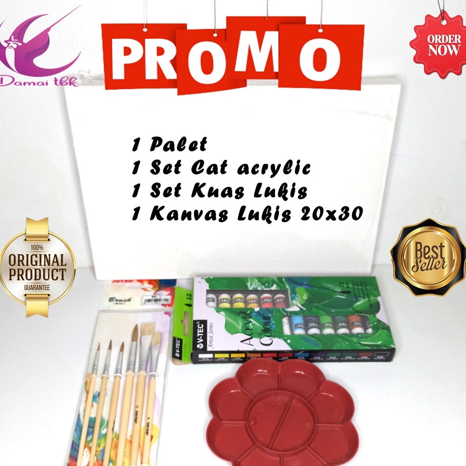 

ART X9N2 Paket Lukis Komplit PL41 Kanvas Cat Akrilik Palet Kuas Set