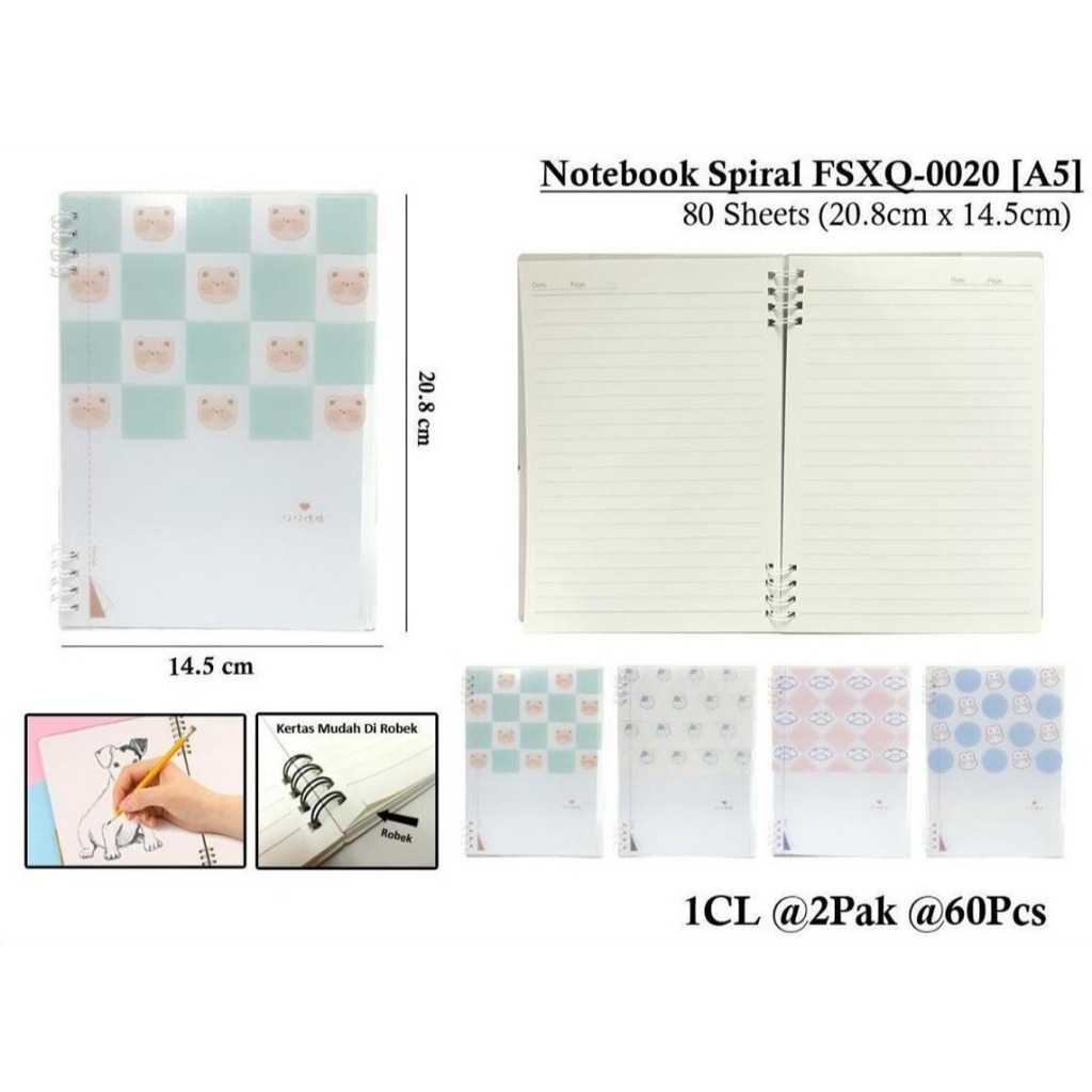 

WENGU NOTEBOOK SPIRAL RING COVER ANIMAL - BUKU CATATAN SPIRAL 80 LEMBAR Fsxq-020 A5 B5