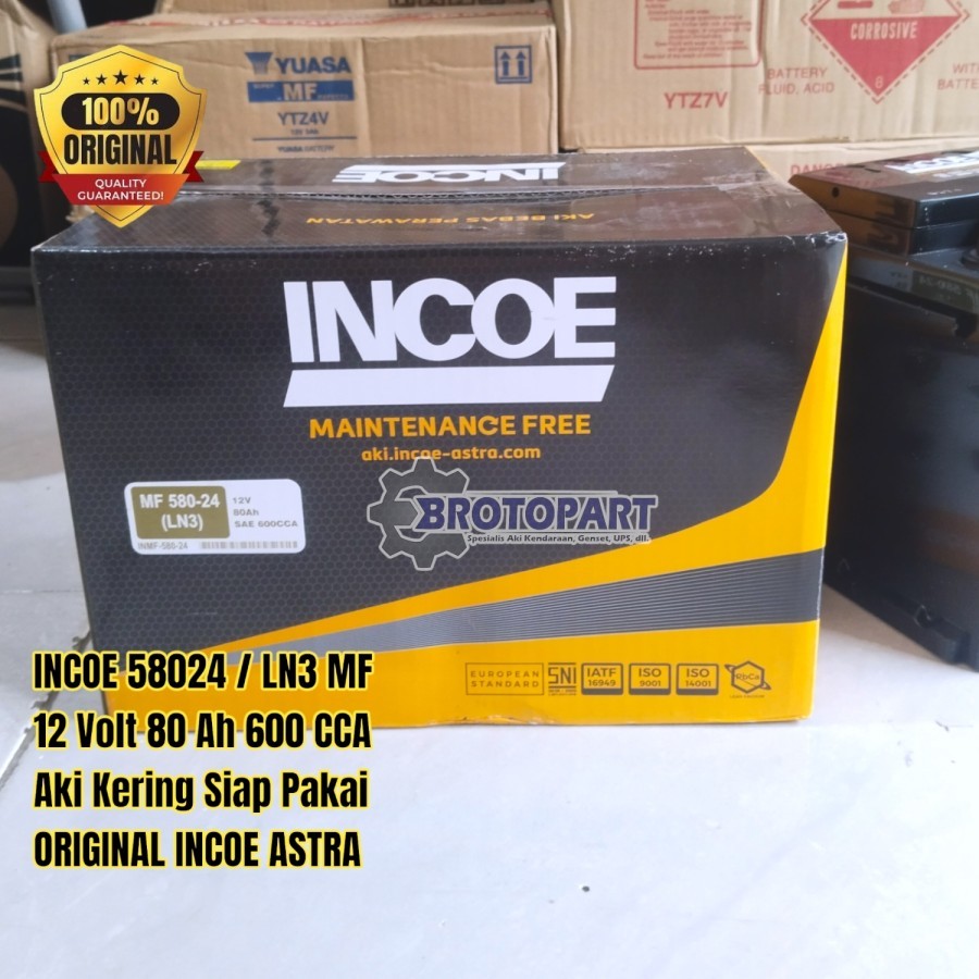Aki Mobil INCOE MF 58024 LN3 12v 80Ah Accu kering siap pakai