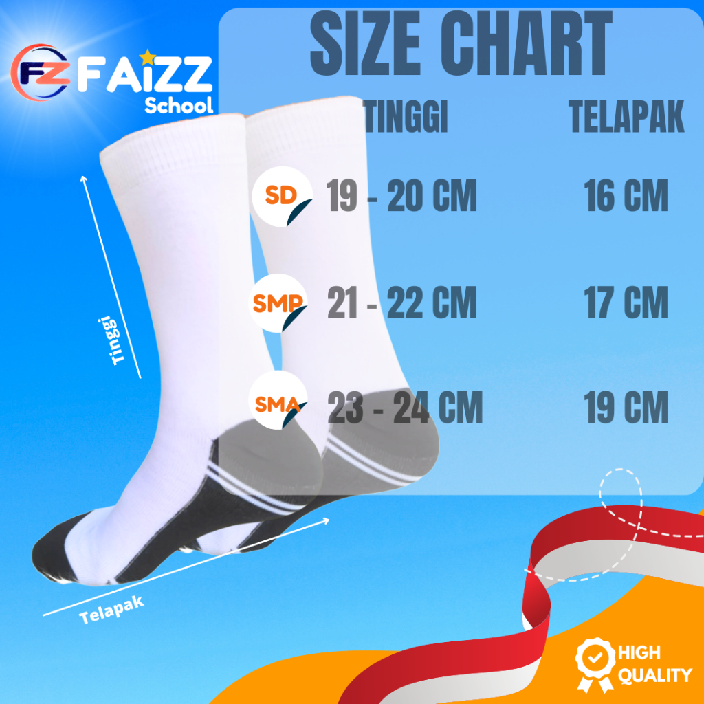 6 Pasang Kaos Kaki Sekolah Putih Telapak Hitam- Kaos Kaki Anak Sekolah-Kaos Kaki Sekolah Putih telap