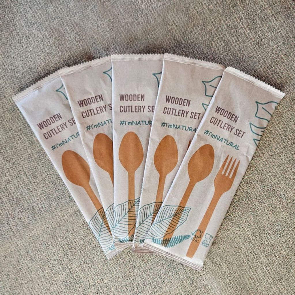 (10SET) Sendok Garpu Kayu Set 16 cm Bungkus Kertas Hygiene Premium SENDOK GARPU SET 16CM