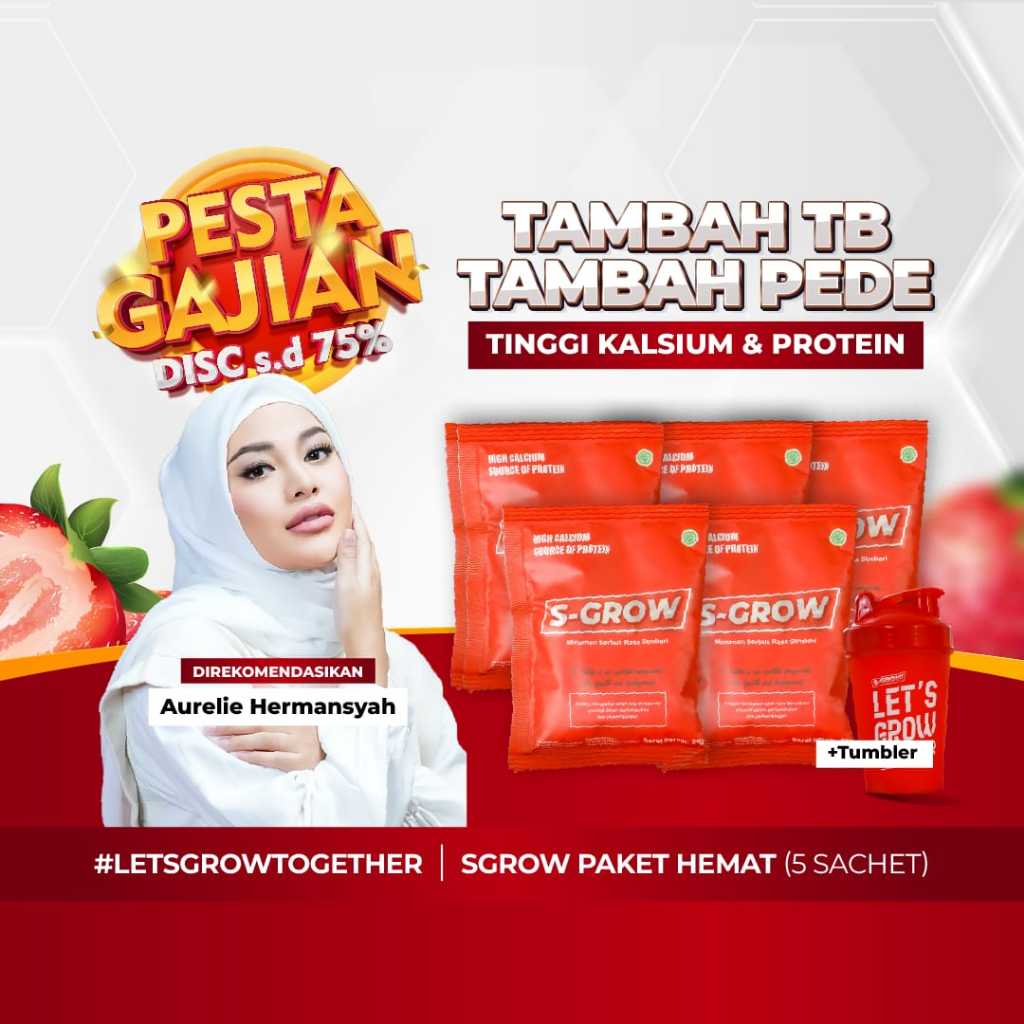 

S-GROW - Peninggi Badan Untuk Remaja dan Dewasa - 5 SACHET STRAWBERRY