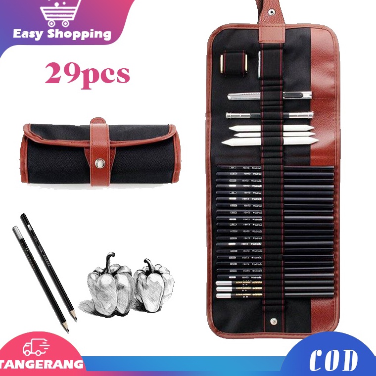

Penjualan Istimewa set 29pcs Drawing Pencil SetPensil Gambar Sketsa Pisau PenghapusDengan Pouch Serut