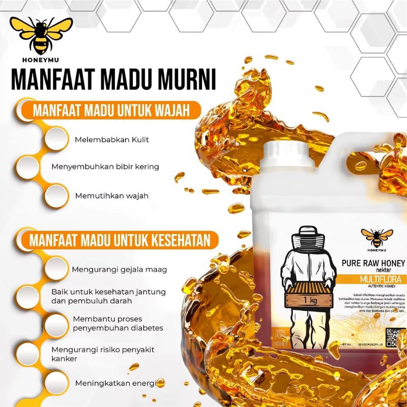 

Madu Murni Honeymu Pure Raw 1 Kg Asli