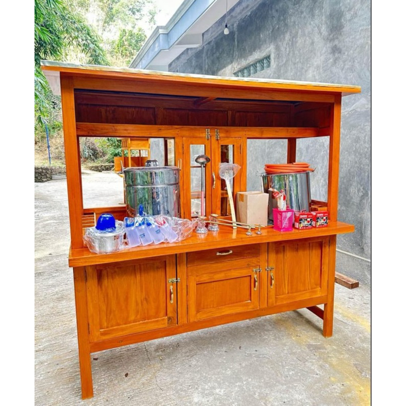 Gerobak mie ayam bakso 2 tungku komplit alat