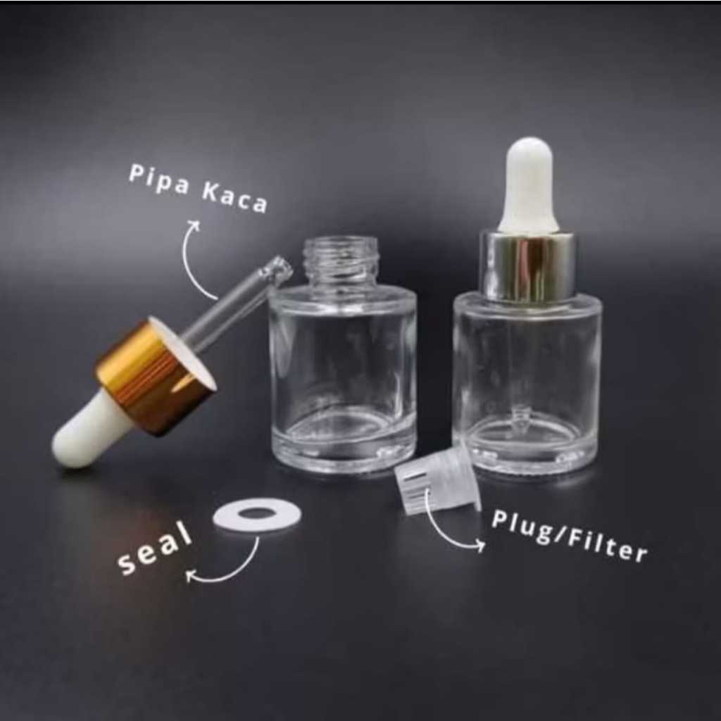 Botol Pipet Tetes Obat 20ml Botol Serum Kaca Bening 20 ml Botol Kosmetik Dropper Essential Oil Kemas