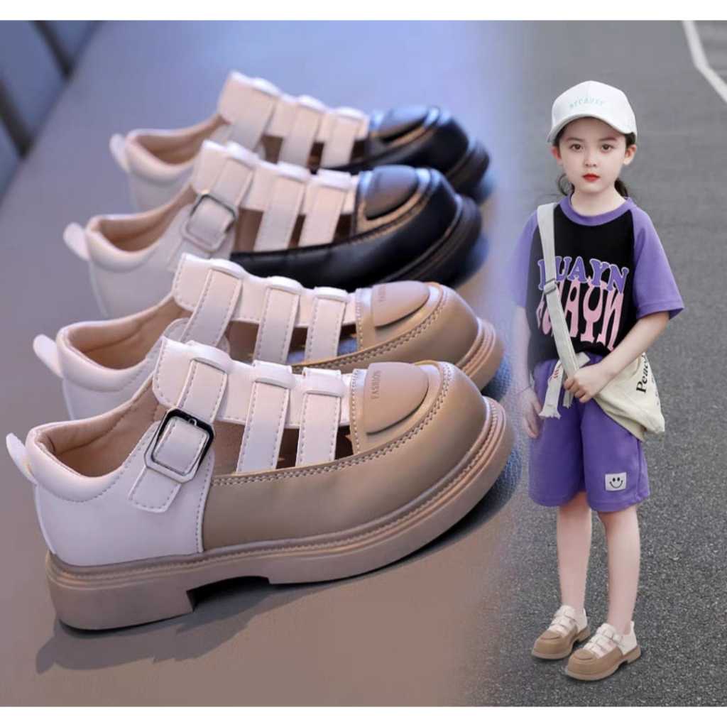 Bunga Sepatu Anak Sekolah Two Tone Fashion Korea Cewek Cowok Hitam Moka (676)