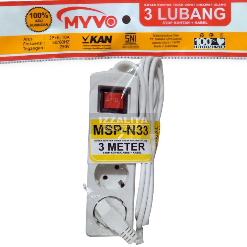 KABEL+STOPKONTAK ON/OFF / MYVO LUBANG 3 / SAMBUNGAN KABEL MYVO / COLOKAN LISTRIK