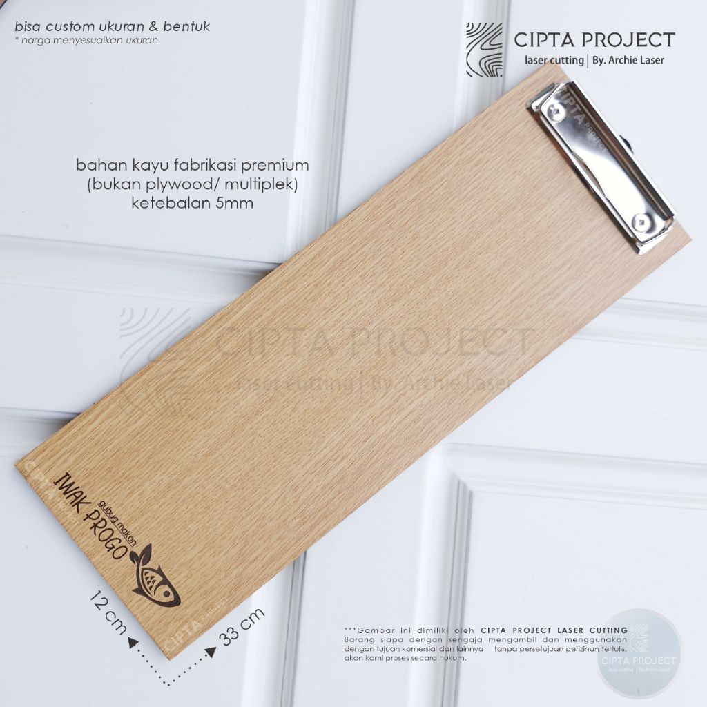 

Custom Wooden Menu Board 12 x 33 cm/ Papan Menu Resto / Engrave Menu Display/ Bill Holder