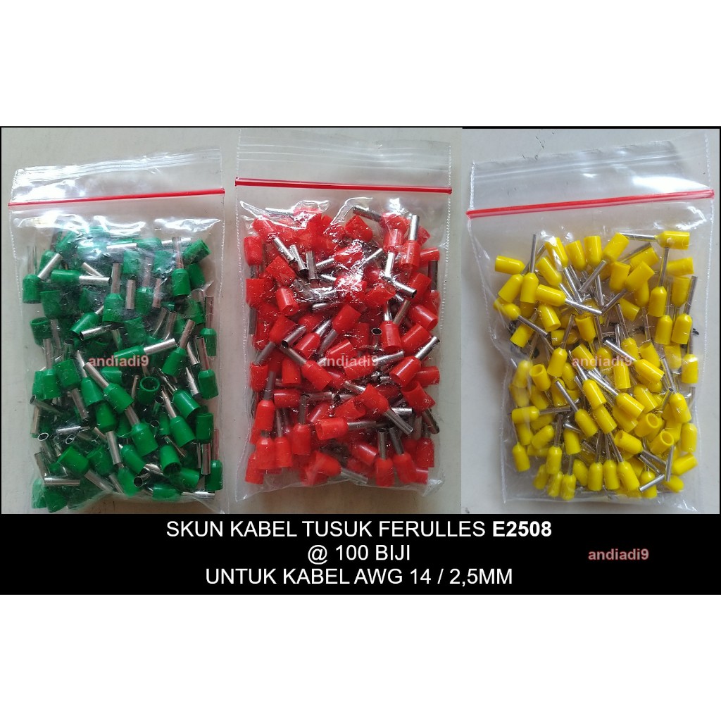 SKUN KABEL TUSUK FERULLES FERRULES FERULES E2508 UNTUK KABEL AWG 14 ATAU KABEL 2,5MM