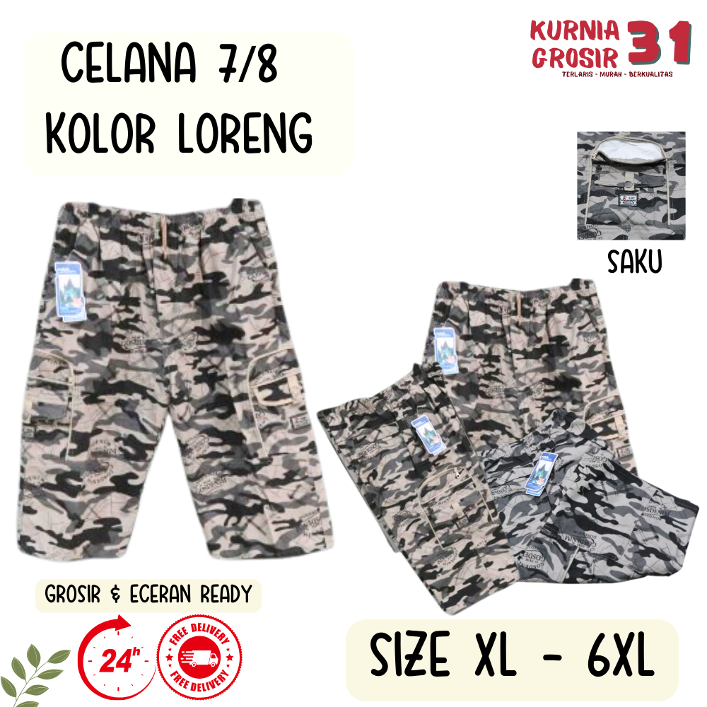 Celana Kolor 7/8 Pria LORENG HD JUMBO / Pakaian Cowok Kolor Karet Pendek