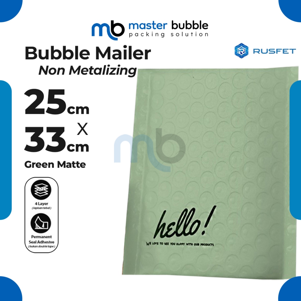 Amplop Envelope Bubble Mailer Hijau 25 x 33 cm / Security Bag Mailer  - Rusfet Harga Ecer Satuan