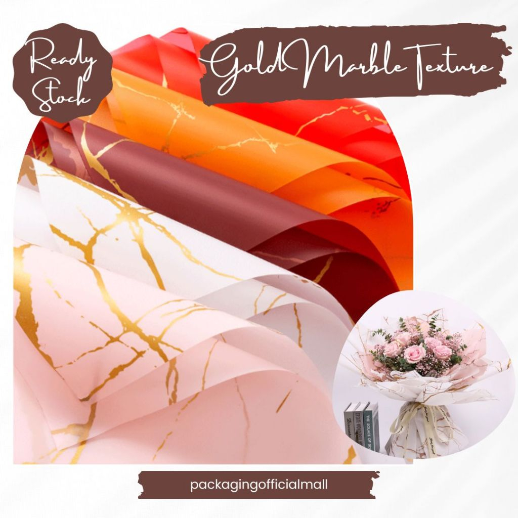 

GOLD MARBLE TEXTURE CELLOPHANE / FLORIST PAPER / KERTAS BUKET BUNGA / WRAPPING WRAPPER
