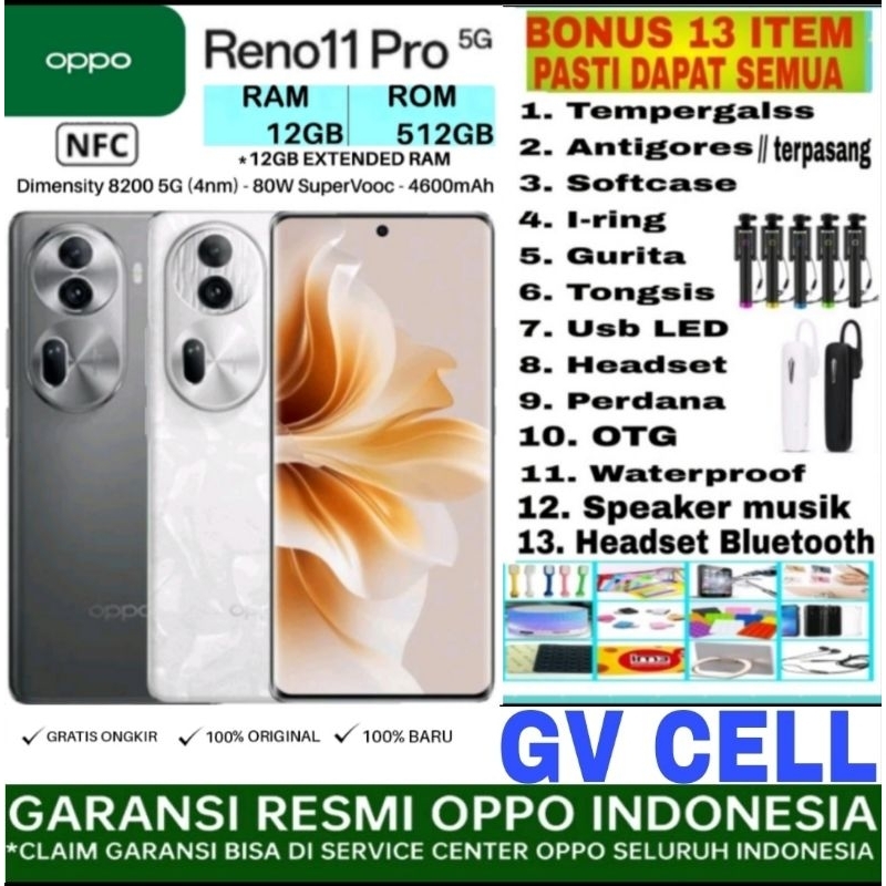 HP OPPO RENO 11 PRO 5G NFC RAM 12GB ROM 512GB GARANSI RESMI INDONESIA