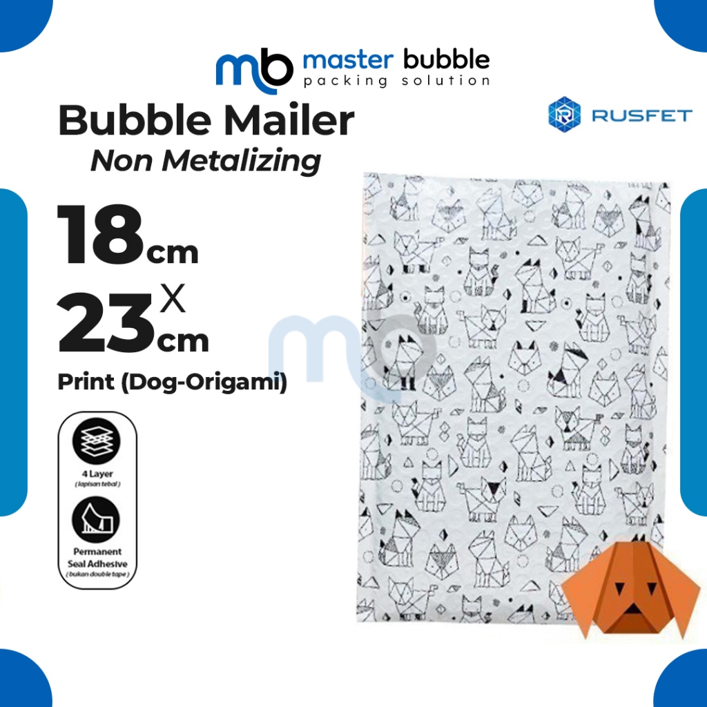 Amplop Envelope Bubble Mailer Dog Origami 18 x 23 cm / Security Bag Mailer Rusfet Harga Ecer Satuan