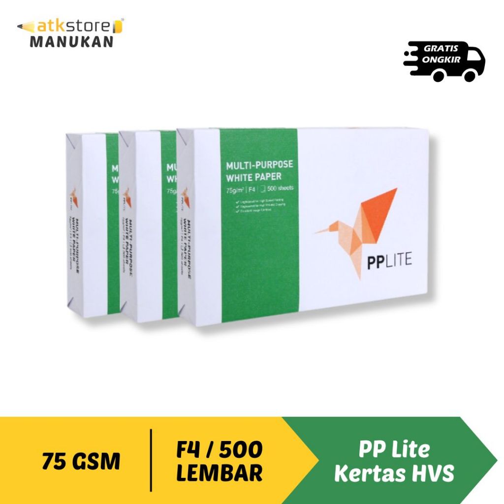 

[1 RIM] Kertas HVS PP LITE Ukuran Folio 1 Rim 75 Gsm KERTAS HVS / FOTOCOPY