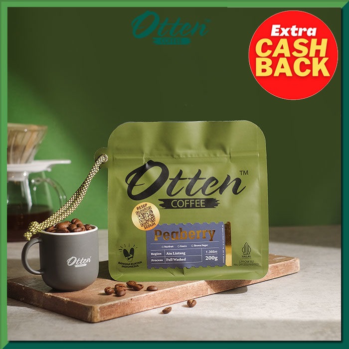 

Kopi Arabica Peaberry 200gr - Biji / Bubuk Kopi Otten Coffee Roasted Bean