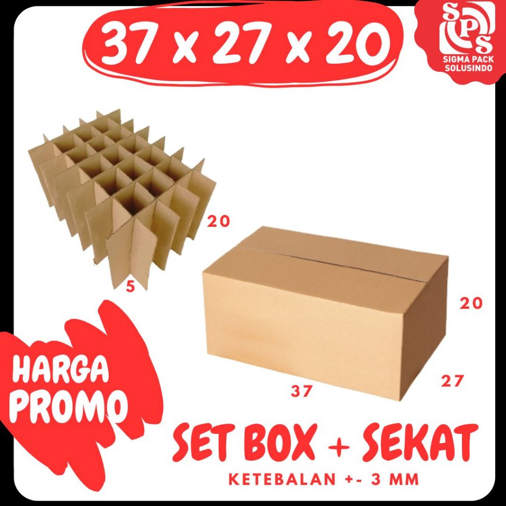 

Set Box 37x27x20 + Sekat 35 @5x5x20 Box Dus Packing Kotak Kemasan Karton Kardus Packing